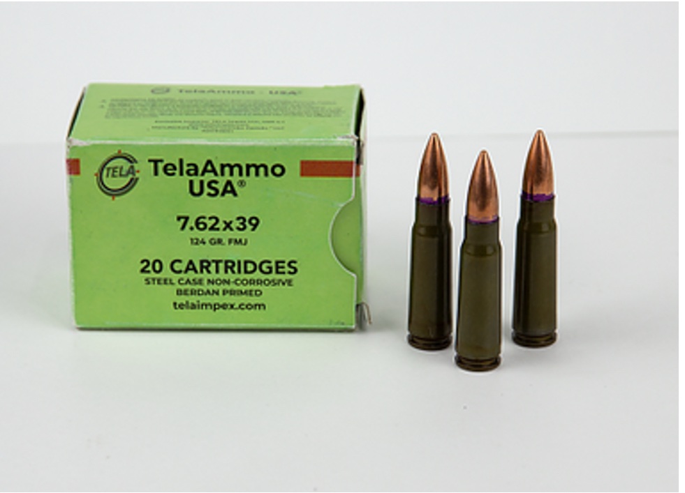 TelaAmmo 7.62x39mm TELA AMMO 124 Grain Steel Cased Full Metal Jacket CASE of 1000 Rounds