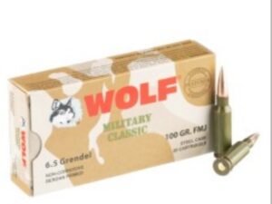 500 Rounds of 6.5mm Grendel Ammo by Wolf Military Classic - 100 gr FMJ