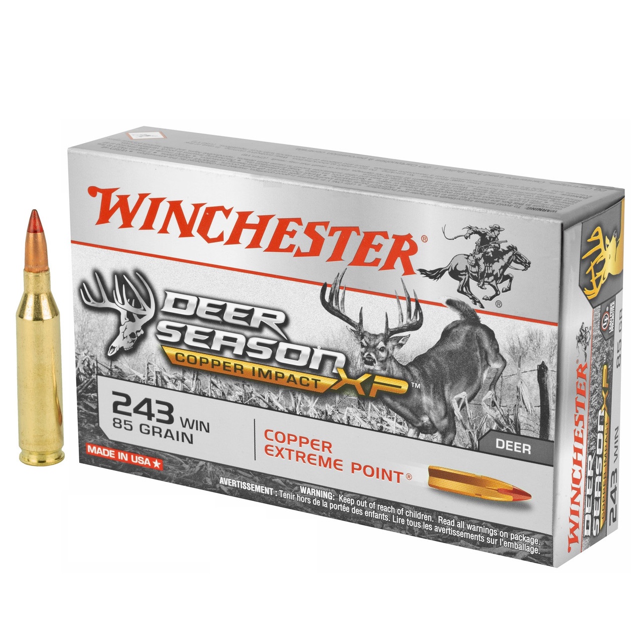 Winchester Deer Season XP Copper Impact .243 Winchester 85gr Solid Copper Polymer Tipped Boat Tail Lead-Free 200 rounds