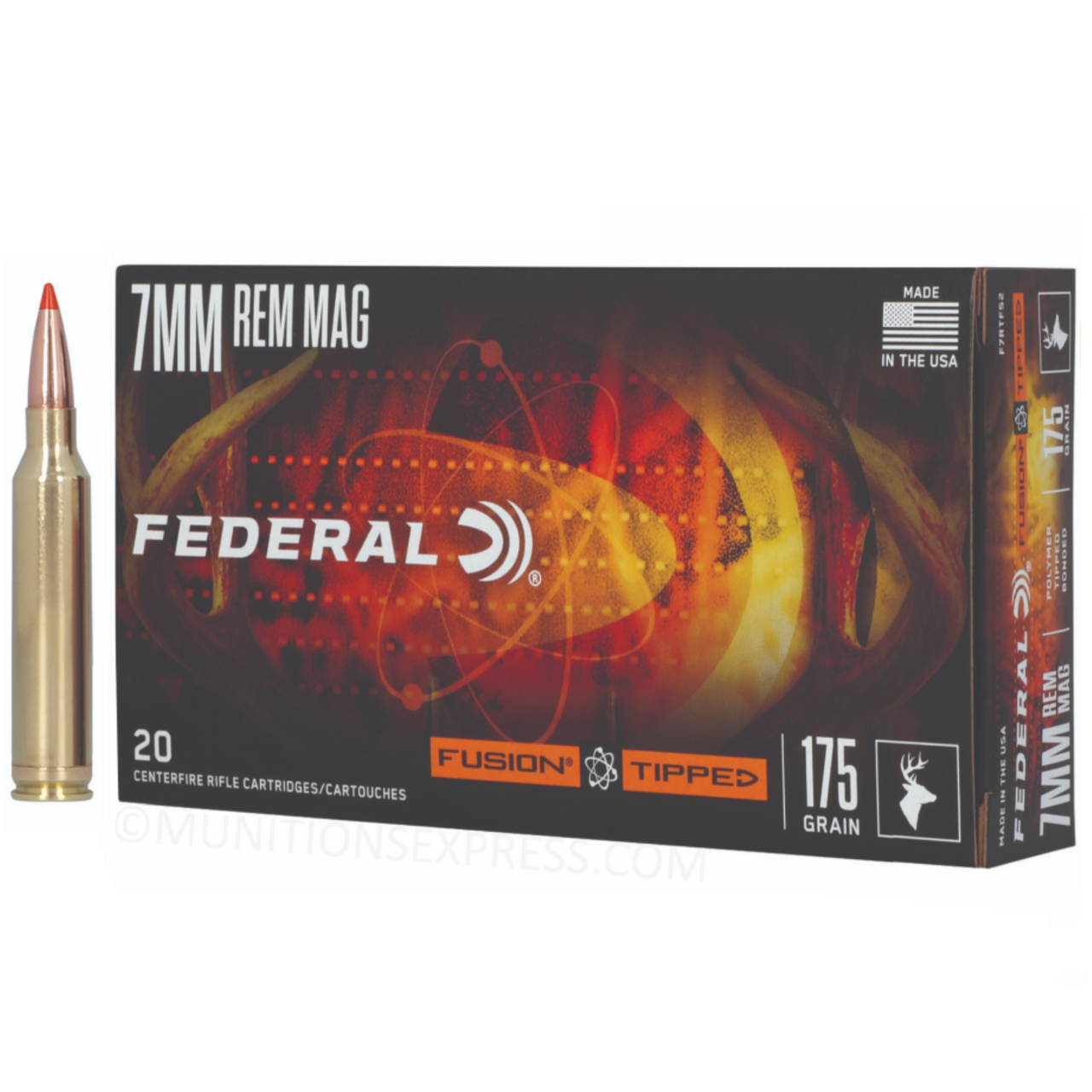 Federal Fusion Tipped 7mm Remington Magnum 175gr Bonded Polymer Tip 200 rounds