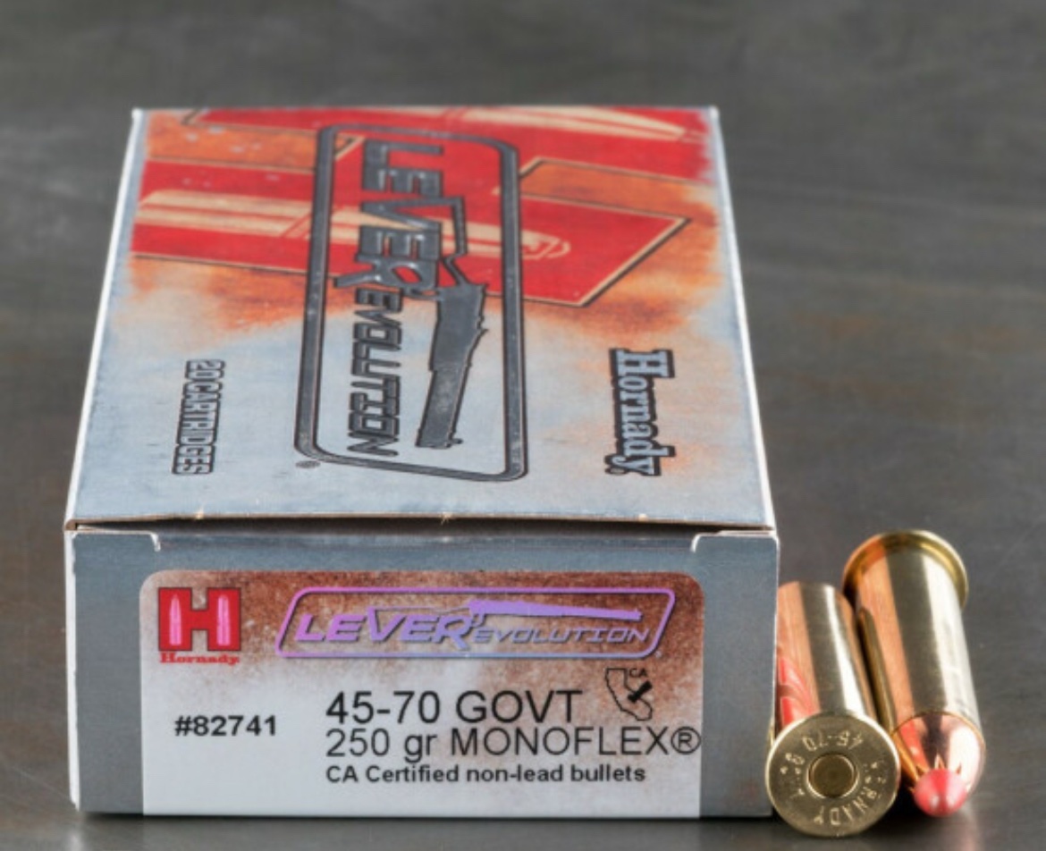 45-70 Govt. Hornady LEVERevolution 250gr. MonoFlex Ammo 200 rounds case