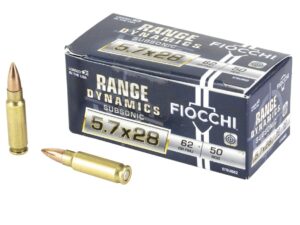 FIOCCHI RANGE DYNAMICS 5.7X28MM AMMUNITION, 50 ROUNDS FMJ 62GR - 57SUB62