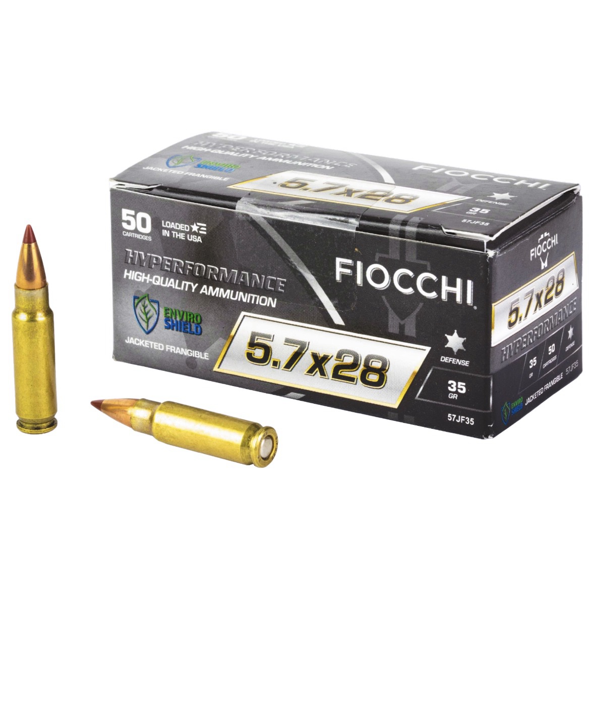 FIOCCHI HYPERFORMANCE 5.7X28MM AMMUNITION, 50 ROUNDS FRANGIBLE 35GR - 57JF35