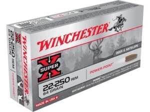 Winchester Super X 22-250 Remington Ammo 64 Grain Winchester Power-Point Jacketed Soft Point 400 Rounds