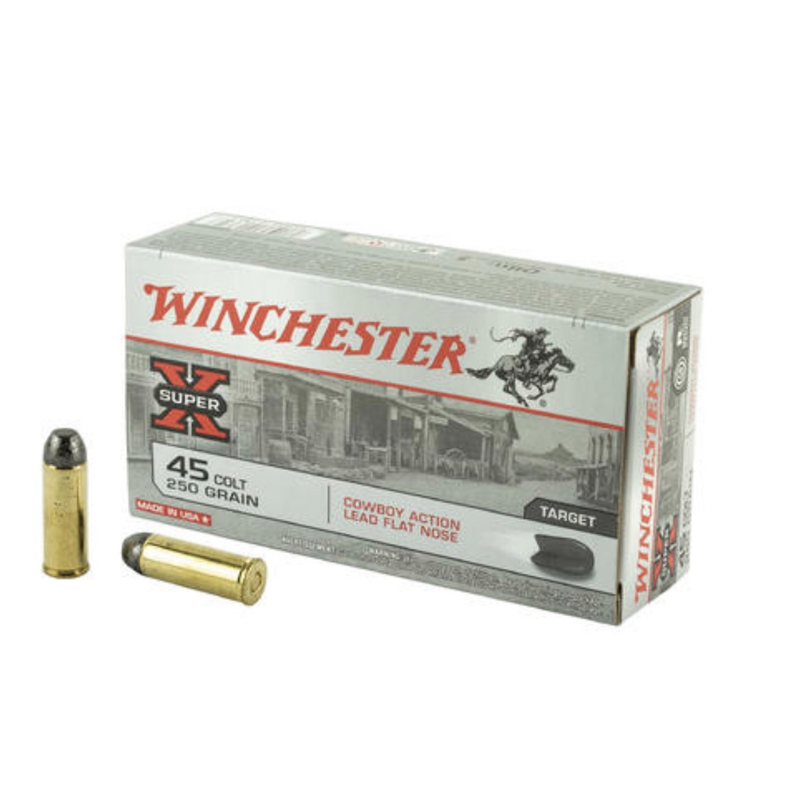 WINCHESTER SUPER-X AMMUNITION - 45 LONG COLT - 250 GRAIN LEAD FLAT NOSE - 500 ROUNDS - BRASS CASE